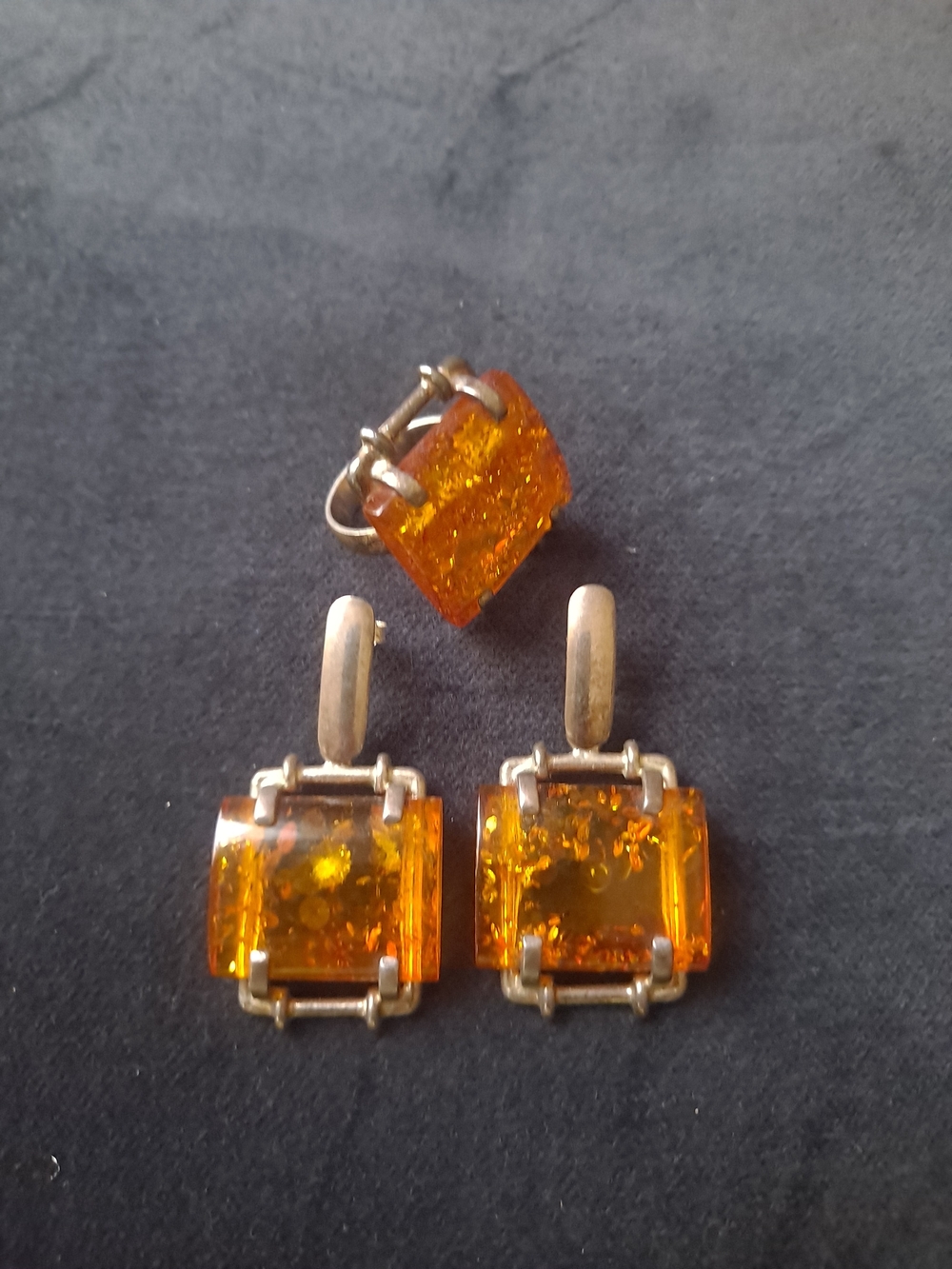 Amber Square Drop Earrings and Ring Set - Women Jewelry